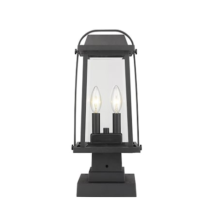 Z-Lite Millworks 2 Light Outdoor Pier Mounted Fixture, Black & Clear Beveled 574PHMS-SQPM-BK